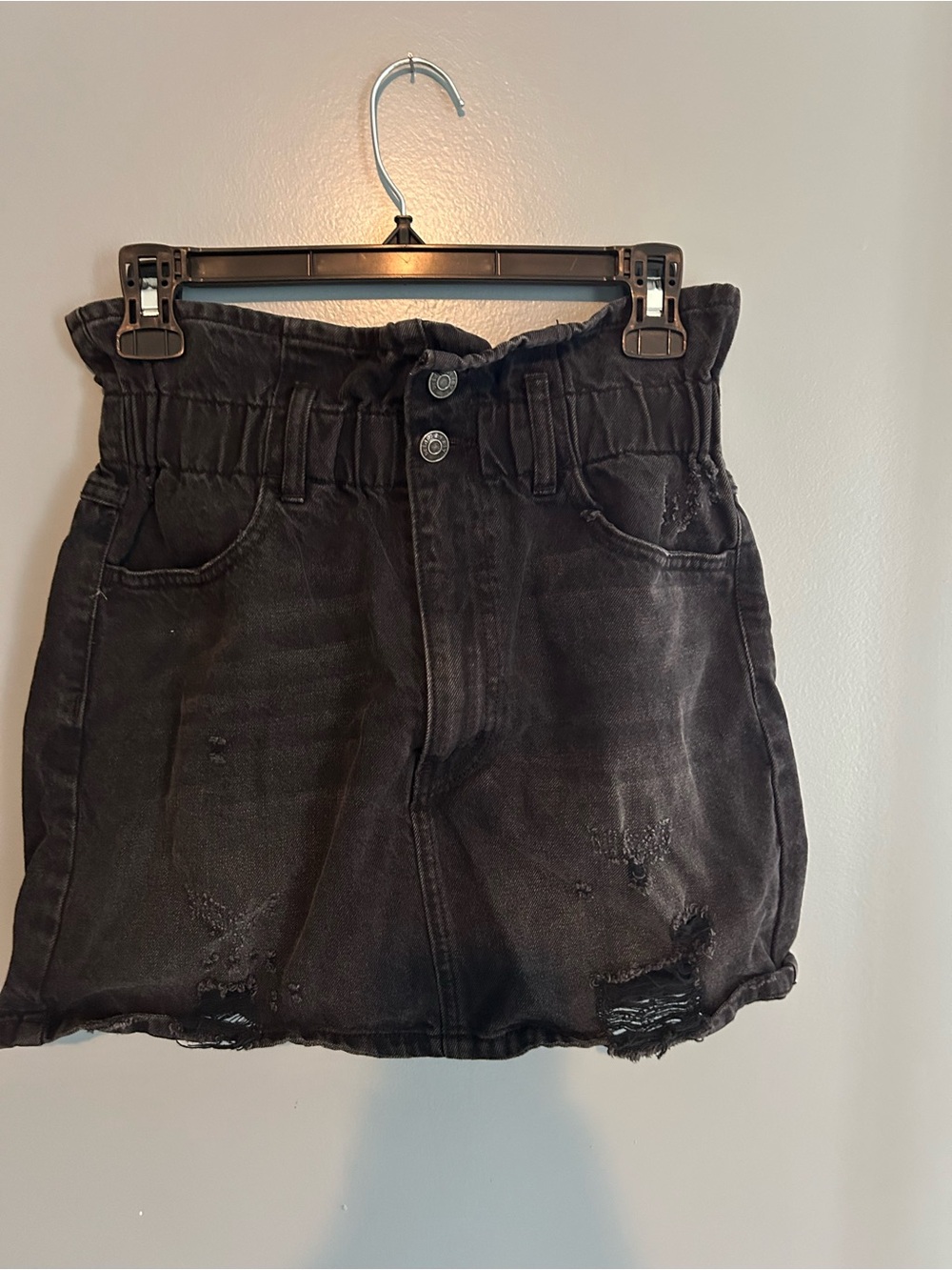 Bridge by Gly Black Distressed Mini Skirt with Paperbag Waist